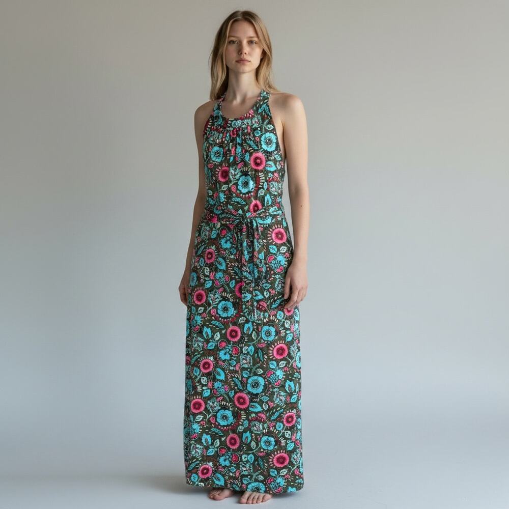 Talbots Plus Jersey Halter Maxi Dress NWT Women's Sz 1X Multi Belted Jacobean